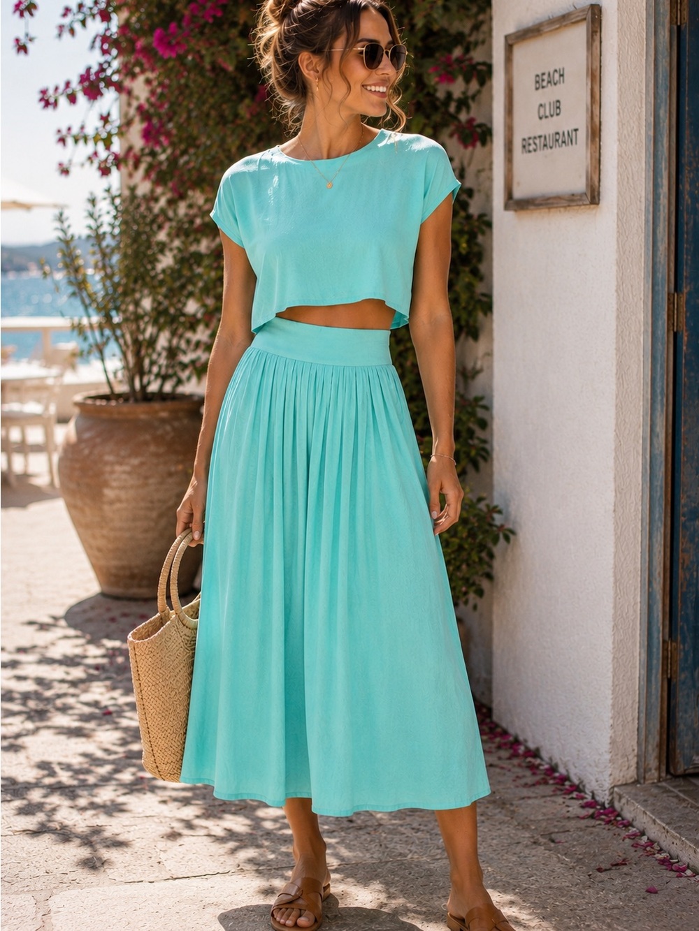 NWT Coastal Resort Two-Piece Set | Mint Crop Top & Flowy Midi Skirt | Medium